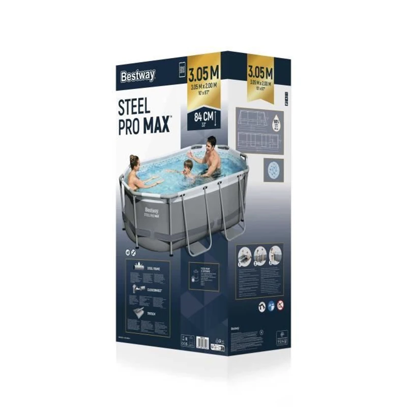 Kit Piscine hors sol tubulaire BESTWAY - Steel Pro MAX™ - 305 x 200 x 84 cm - Ovale (Livrée avev filtre a cartouche et 1 cartouche)
