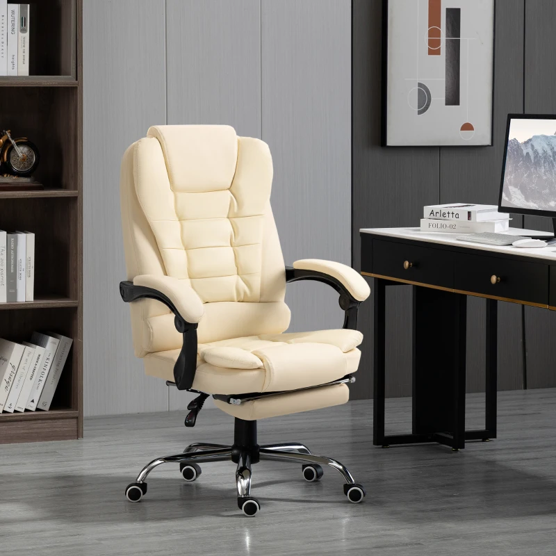 HOMCOM Fauteuil de bureau fauteuil manager grand confort dossier inclinable roulettes P.U 64,5 x 69 x 117 cm crème