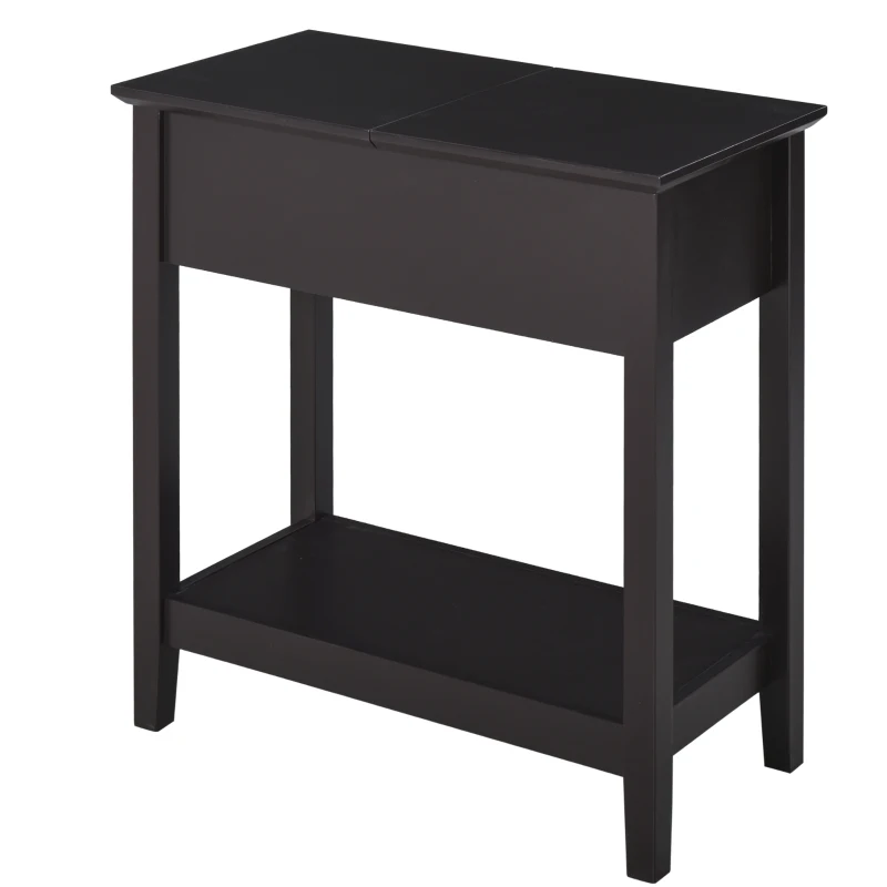 HOMCOM End Table, Narrow Side Table with Flip Top , Shelf, Dark Coffee