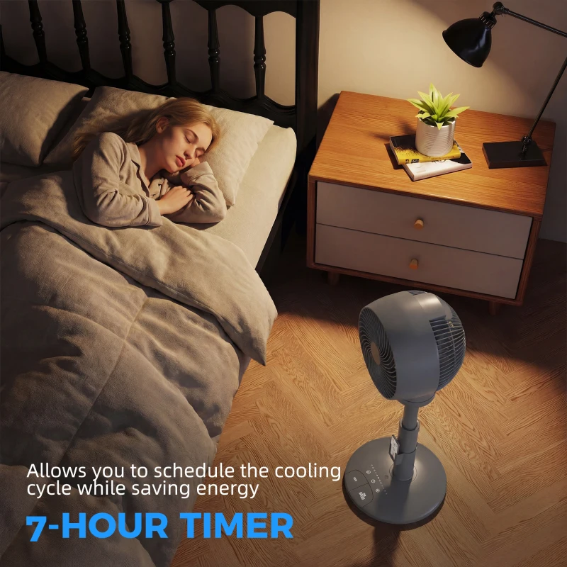 HOMCOM Air Circulator Fan Pedestal Cooling Fan with 3 Speed 3 Mode and Remote Control, 9 Inch, Grey