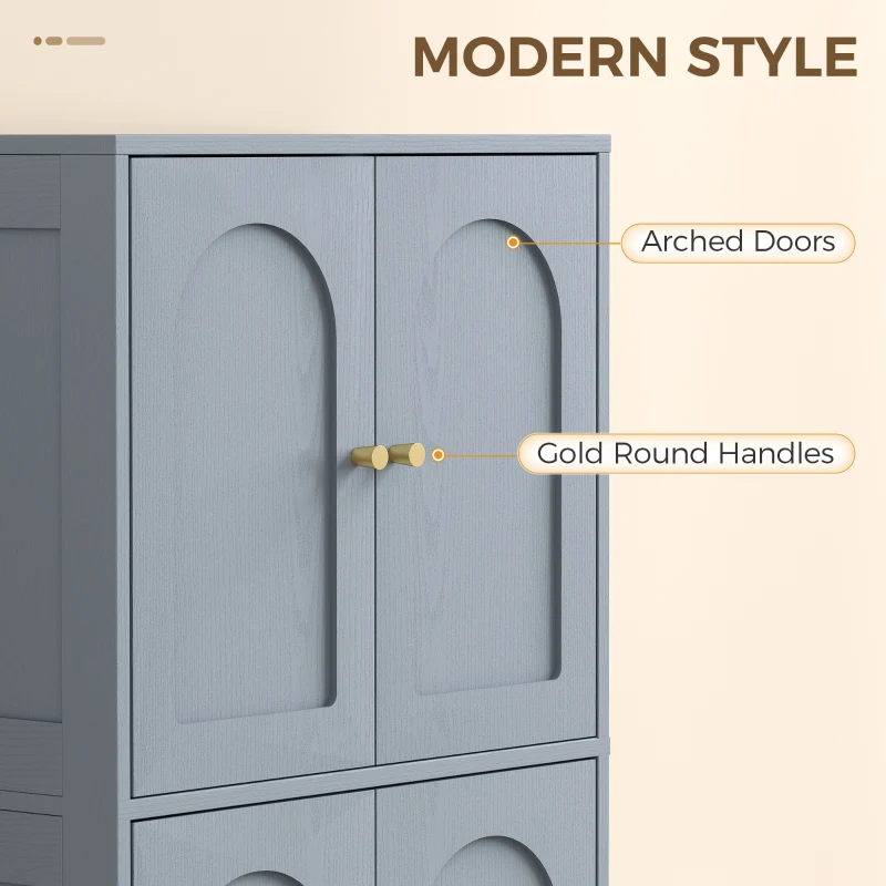 HOMCOM 4-Door Kitchen Storage Cabinet with Adjustable Shelves - Grey