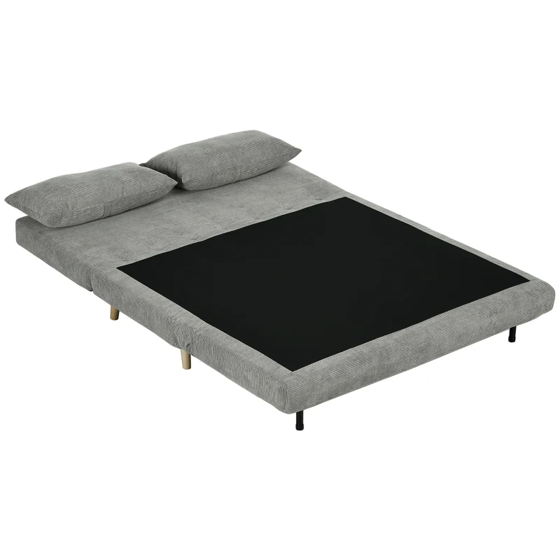 HOMCOM Canapea Extensibilă Dublă cu Spătar Reglabil și 2 Perne, din Material Textil cu Aspect de In Gri(m-10)