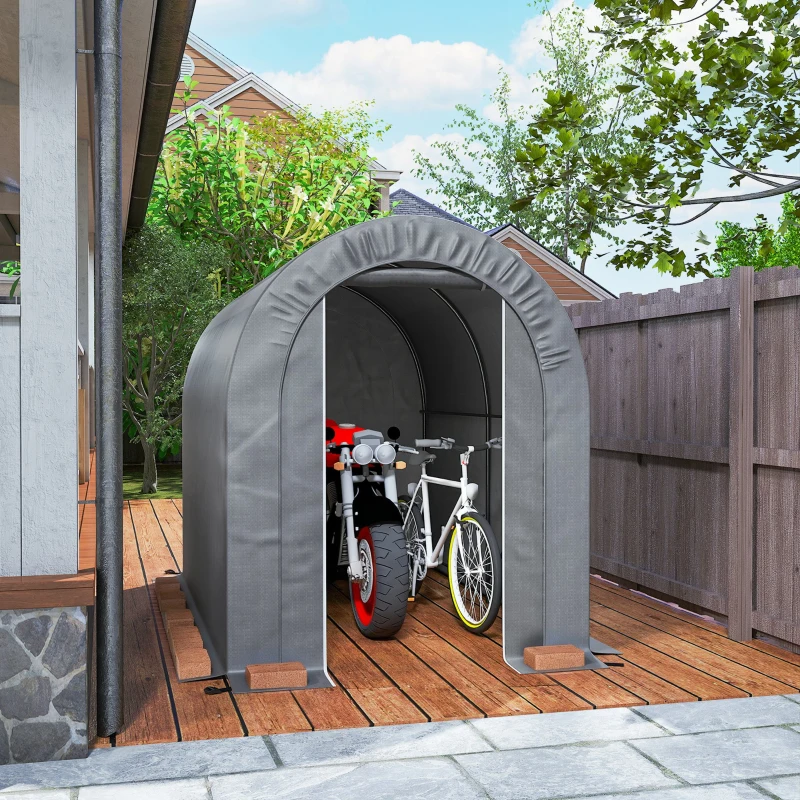 Outsunny Tenda de Jardim para Bicicletas com Estrutura em Aço, Porta com Fecho, Impermeável 2,4x1,6x1,9 m Cinzento Claro