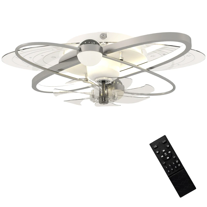 HOMCOM Ceiling Fan with Light and Remote, 3 Colour Temperatures, LED Mount Ceiling Fan Light for Bedroom, Silver Tone