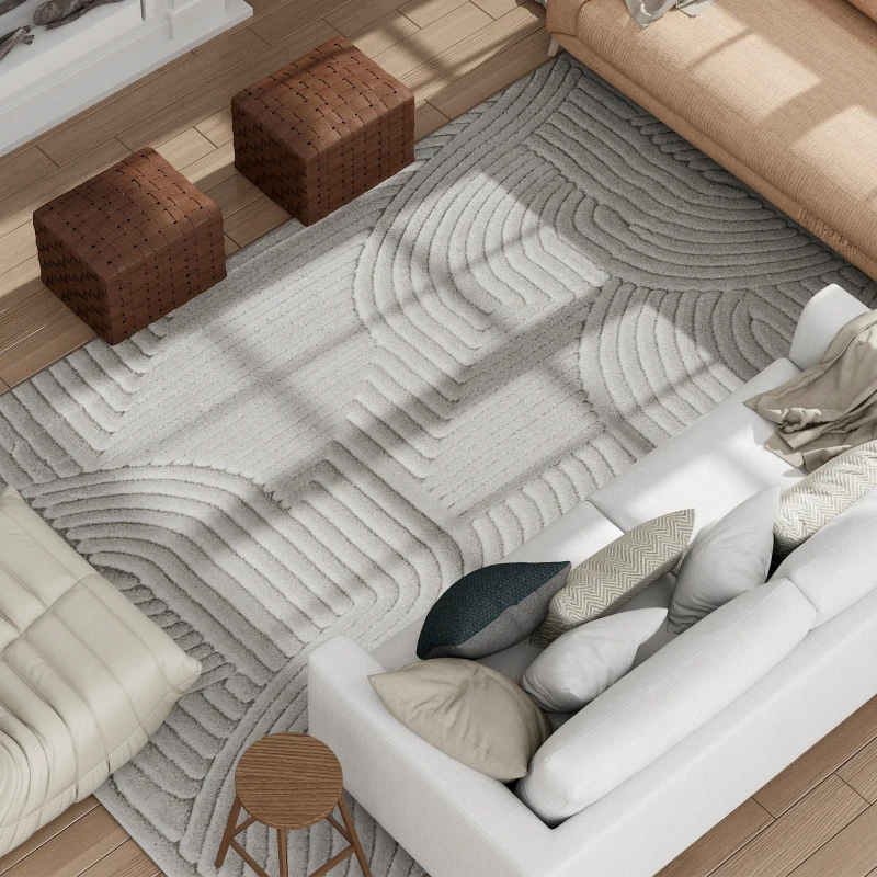 HOMCOM Tapis salon 230 x 160 cm, tapis à poils épais géométrique, moelleux et antidérapant, gris