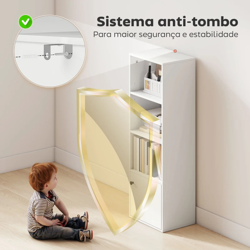 HOMCOM Estante de 4 Níveis Estante para Livros com Prateleiras Ajustáveis e Armário Estante Moderna 40x30x120 cm Branco