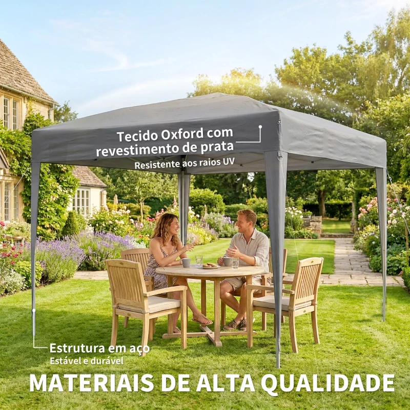 Outsunny Tenda Dobrável 3x3 m Tenda Pop-up de Jardim com Altura Ajustável e Saco de Transporte Tecido Oxford 210D Anti-UV Cinzento