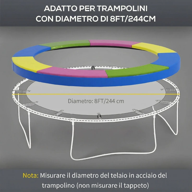 SPORTNOW Copertura Tappeto Elastico Ø244x30 cm Pieghevole e Portatile, in Plastica, PE e Schiuma, Multicolore