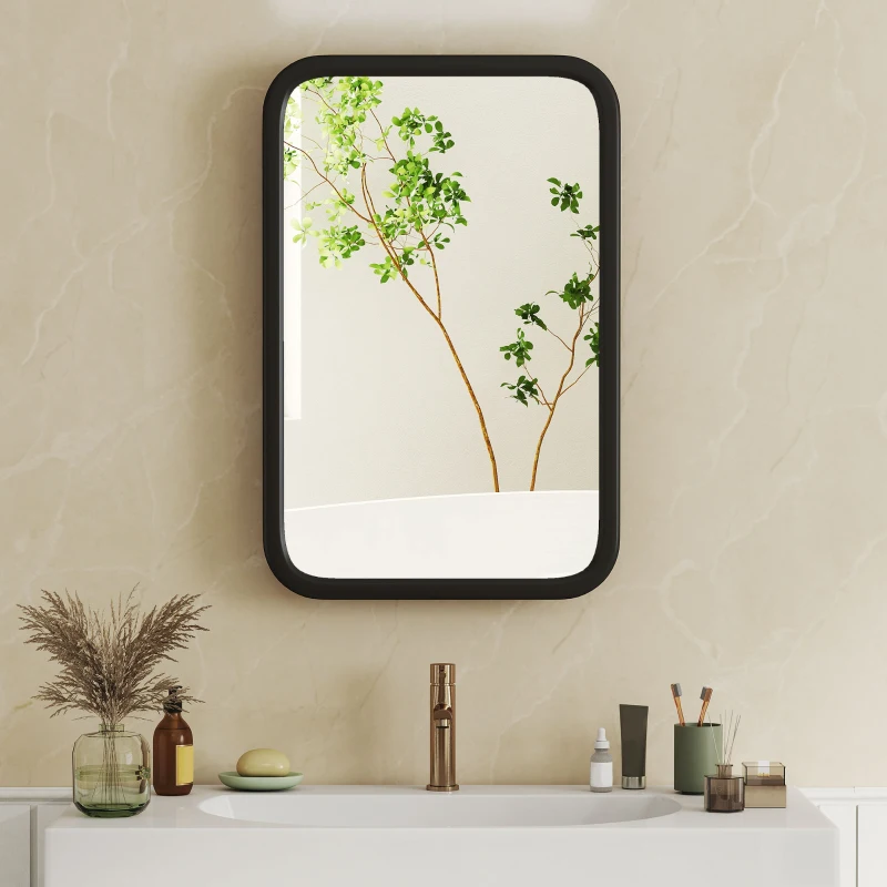 HOMCOM Bathroom Wall Cabinet with Tempered Mirror Metal Bathroom Mirror Cabinet with 3 Shelves Black