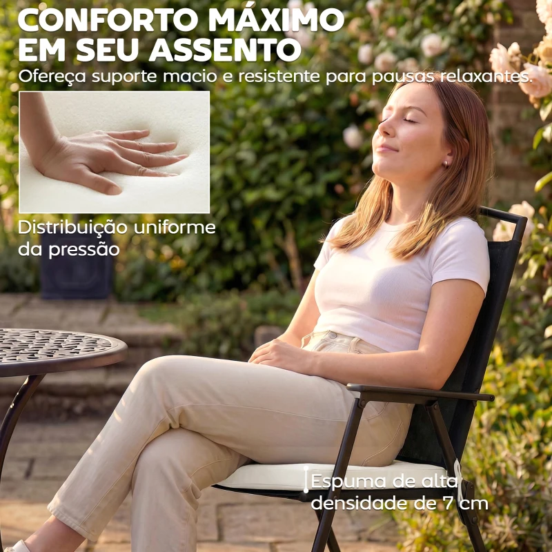 Outsunny Conjunto de Almofadas para Cadeiras de Jantar 46x42x7 cm 6 Peças com Capa Lavável e Laços, Impermeável e Anti-UV Creme