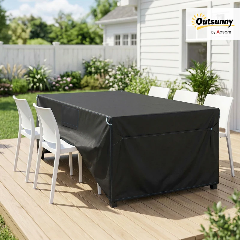 Outsunny Housse Salon de Jardin Extérieure Imperméable 420D Tissu Oxford, avec Évent et Sac de Rangement, 180x120x74cm, Noir