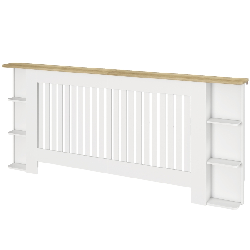 HOMCOM Radiator Cover with Open Storage Shelves, Vertical Slatted Cabinet Shelf Heater Cover for Living Room, Hallway, Extra Large, White