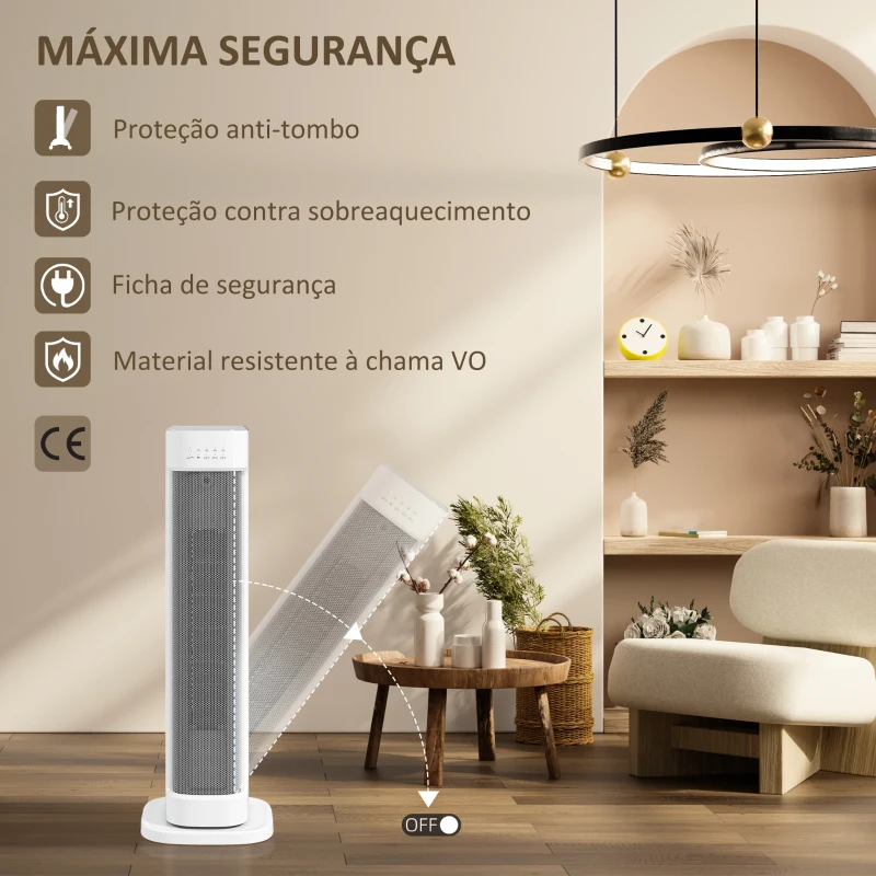 HOMCOM Aquecedor Elétrico de Baixo Consumo 2000W com 3 Modos Termostato Regulável Proteção contra Sobreaquecimento 21x19,7x61 cm Branco