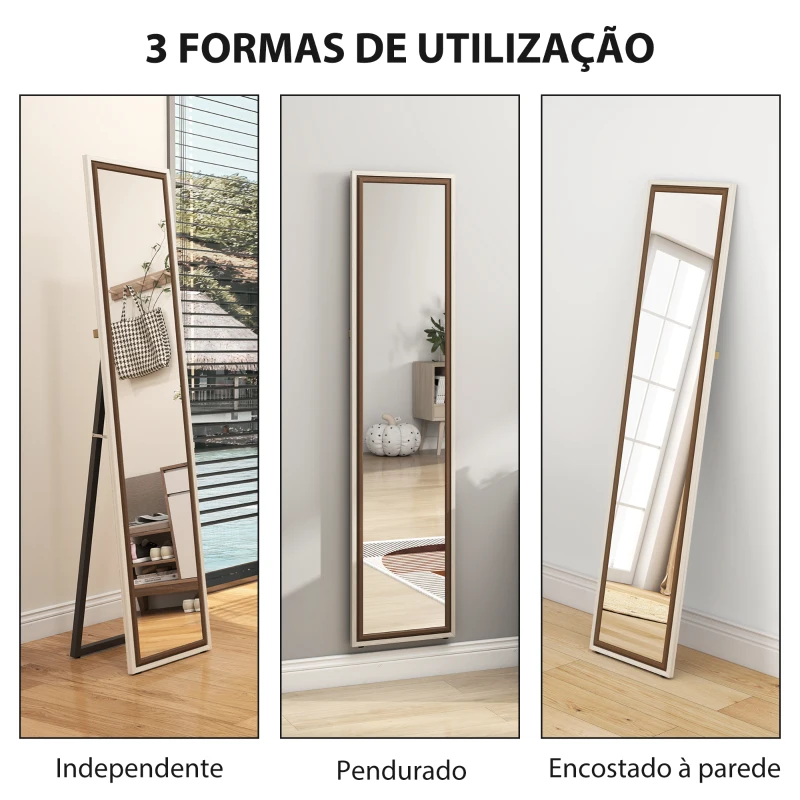 HOMCOM Espelho de Pé 157x37 cm Espelho Corpo Inteiro Grande com Moldura Bicolor para Utilizar Inclinado ou Suspenso Madeira