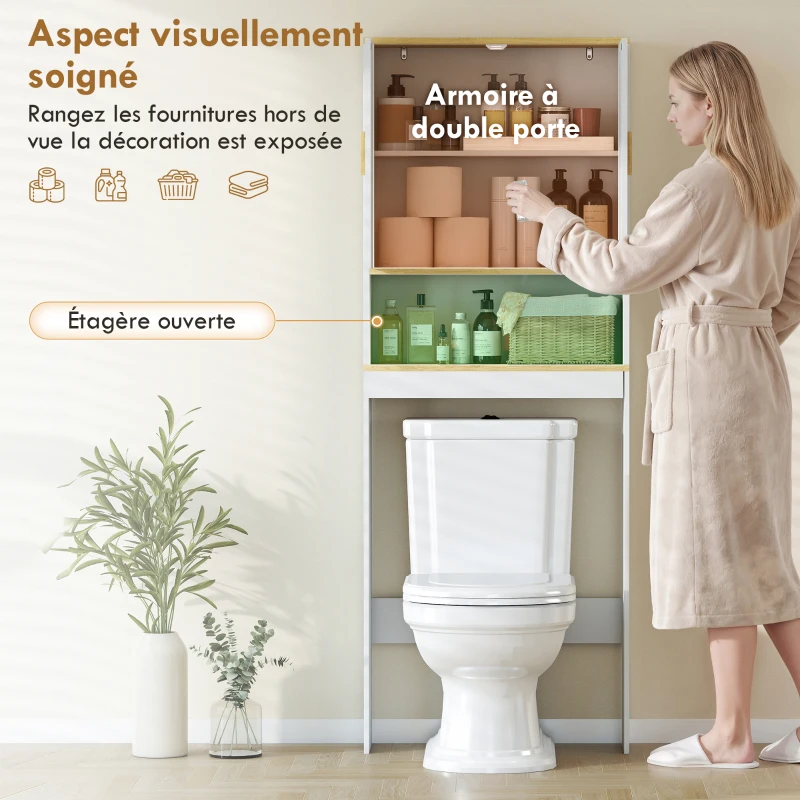 HOMCOM Meuble WC rangement au-dessus des toilettes 3 niveaux étagère de toilettes avec étagères réglables, 64x20x170,5cm, blanc