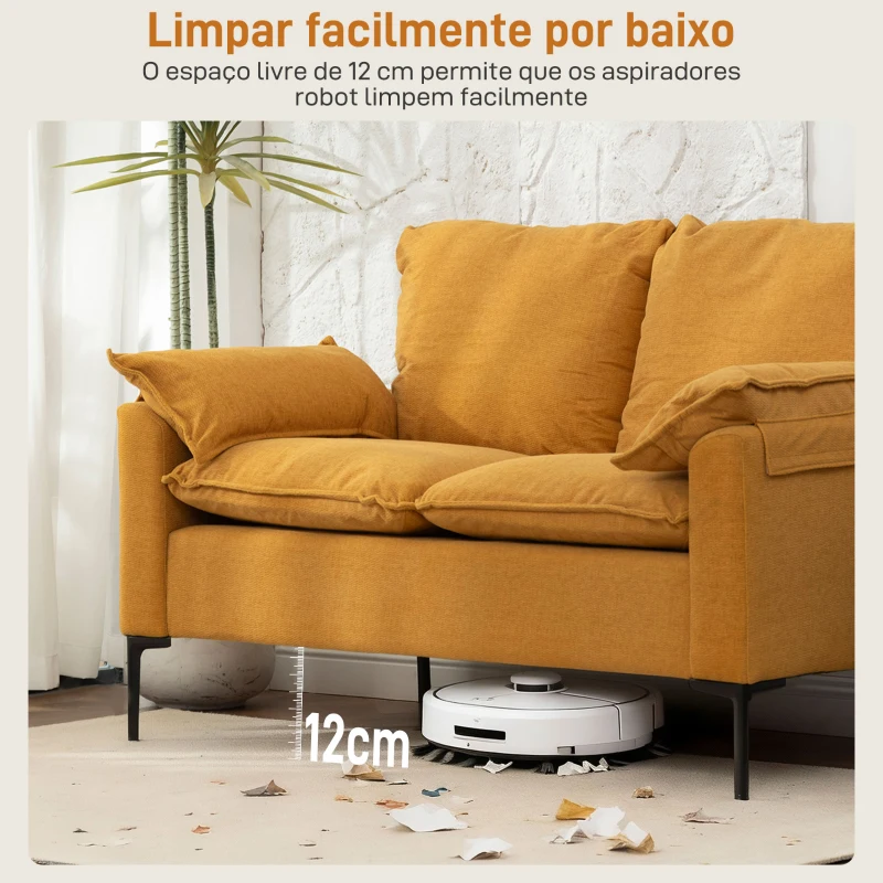 HOMCOM Sofá de 2 Lugares Revestido em Veludo Sofá Moderno com Pés de Metal Apoios de Braços Acolchoados 130x77x84 cm Amarelo Mostarda