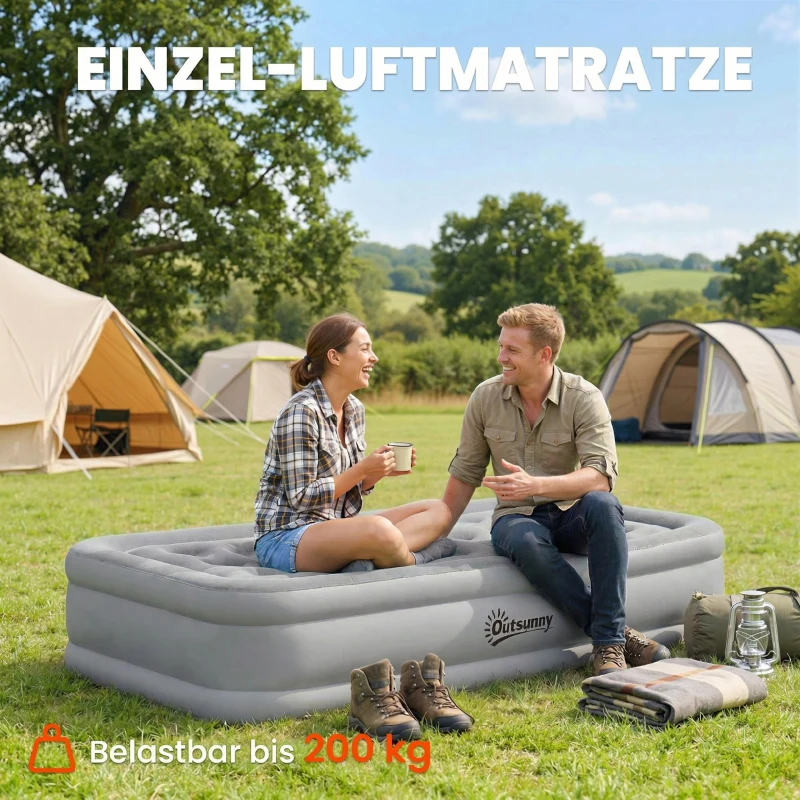 Outsunny Luftmatratze 1 Person Selbstaufblasend Luftbett mit Integrierter elektrischer Pumpe in 3 Minuten Beflockte Oberfläche
