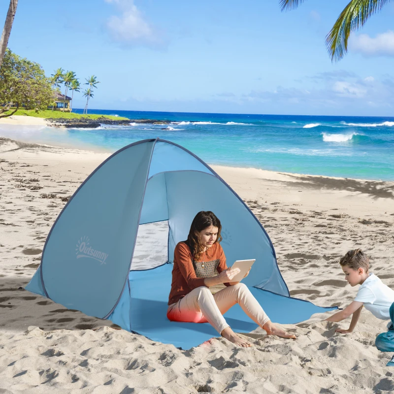 Outsunny Tenda de campismo para praia Camping Picnic Azul - Poliéster e Aço - 200x150x119 cm