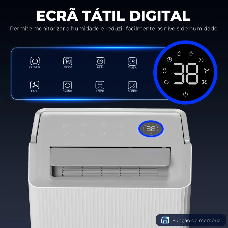 HOMCOM Desumidificador 35L/Dia para Áreas de 40-90 m² Indicador de Humidade Depósito de 5,5 Litros Temporizador 24h 35,5x27,5x52,2 cm Branco