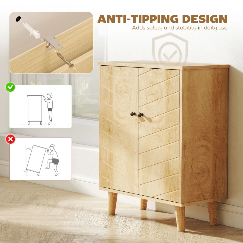 HOMCOM Vintage Storage Cabinet with Double Chevron Doors and Pine Wood Legs, Side Cabinet for Living Room, Kitchen, Bedroom