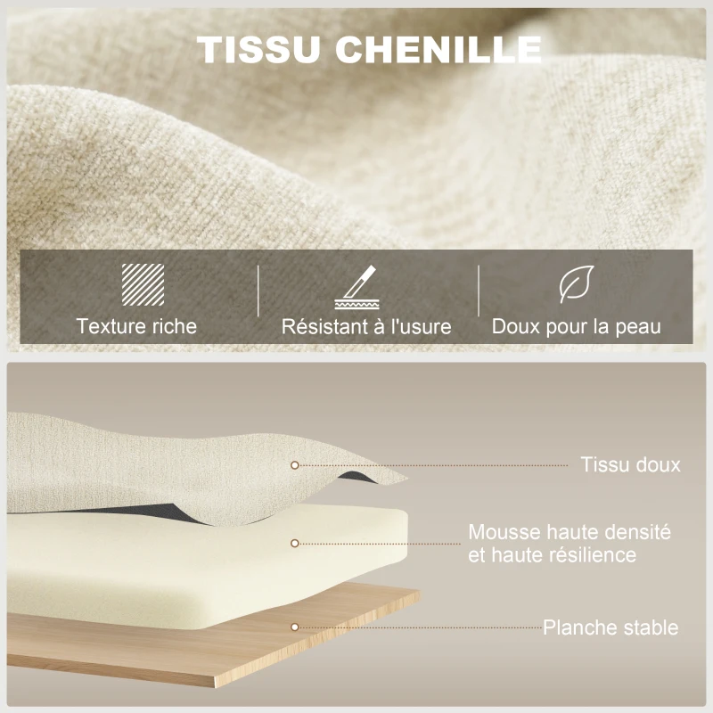 HOMCOM Canapé convertible 2 places 3 en 1, canapé-lit clic clac en chenille avec dossier réglable, porte-gobelets, beige