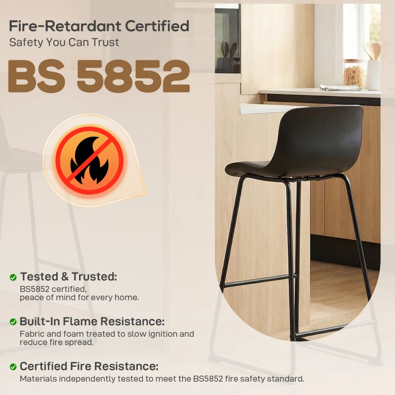 HOMCOM Modern Bar Stools Set of 2, PU Leather Barstools, Counter Height Kitchen Chairs for Breakfast Bars, Dining Room, Black