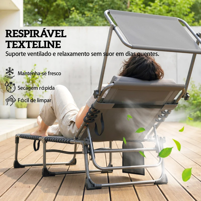 Outsunny Conjunto de 2 Espreguiçadeiras Jardim Dobráveis com Encosto Reclinável 5 Posições e Assento em Malha Cinza