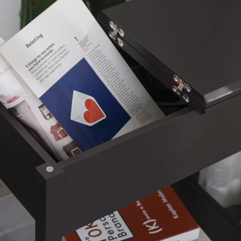 HOMCOM End Table, Narrow Side Table with Flip Top , Shelf, Dark Coffee