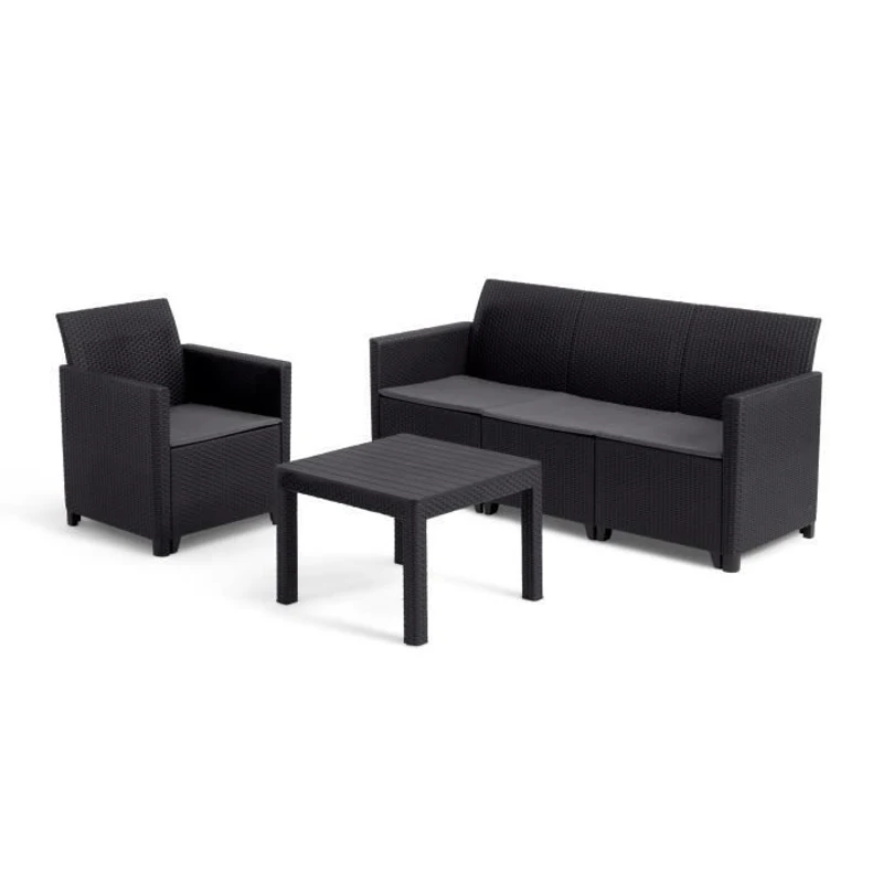 Salon de jardin modulable en résine imitation rotin tressé - Noir - KETER - 4 personnes - MARIE