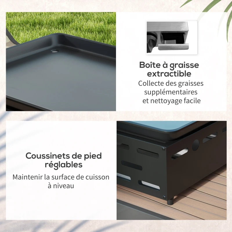 Outsunny Plancha gaz en acier inox émaillé 4 brûleurs 9,6 kW antiadhésive grande surface de cuisson 73L x 34l cm, transportable