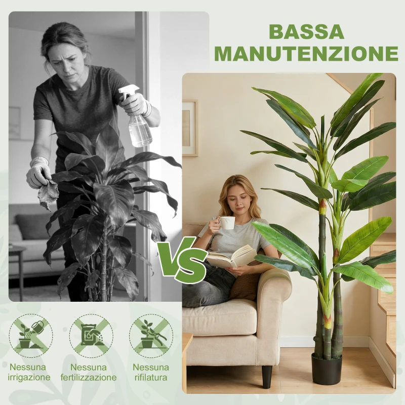 HOMCOM Albero di Banano Artificiale Pianta Finta con 18 Foglie, 180 cm, Verde