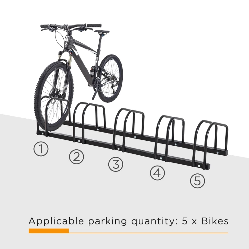 HOMCOM Bike Stand Parking Rack Floor or Wall Mount Bicycle Cycle Storage Locking Stand 135L x 33W x 27H (5 Racks, Black)