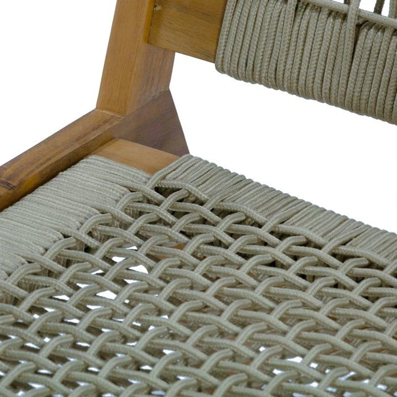 Fauteuil de jardin bas en bois d'Acacia FSC et en corde - MERIDA - Vert olive