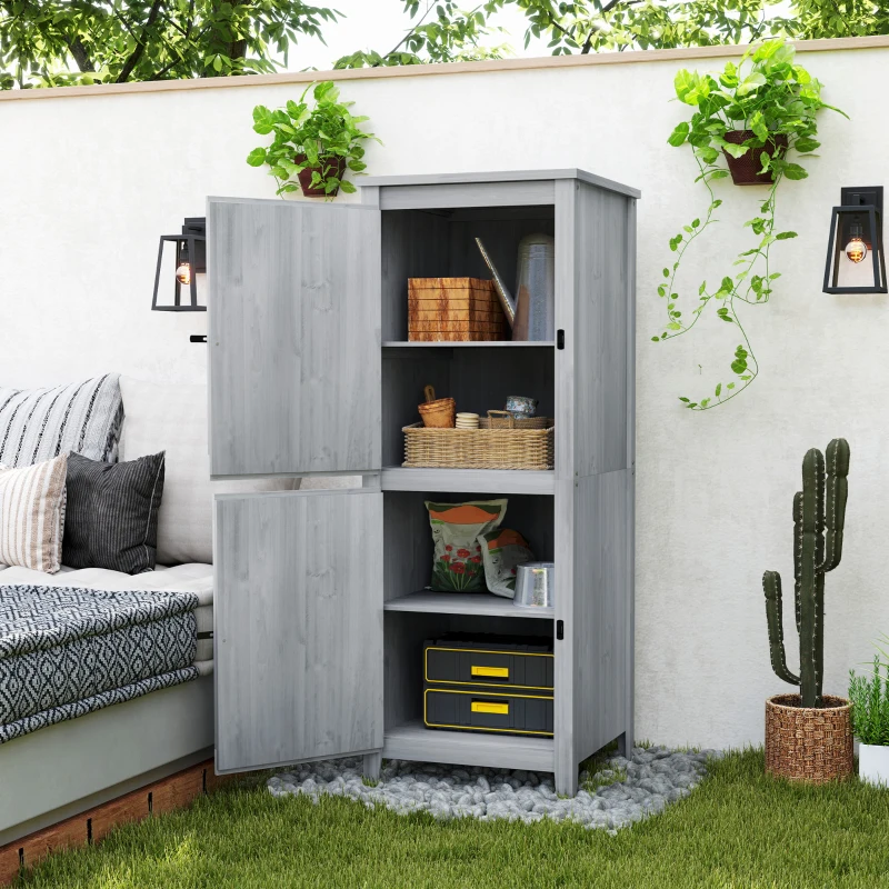 Outsunny Abri de jardin en bois, armoire de jardin avec étagères détachables, portes verrouillables, 60 x 60 x 160 cm, gris clair