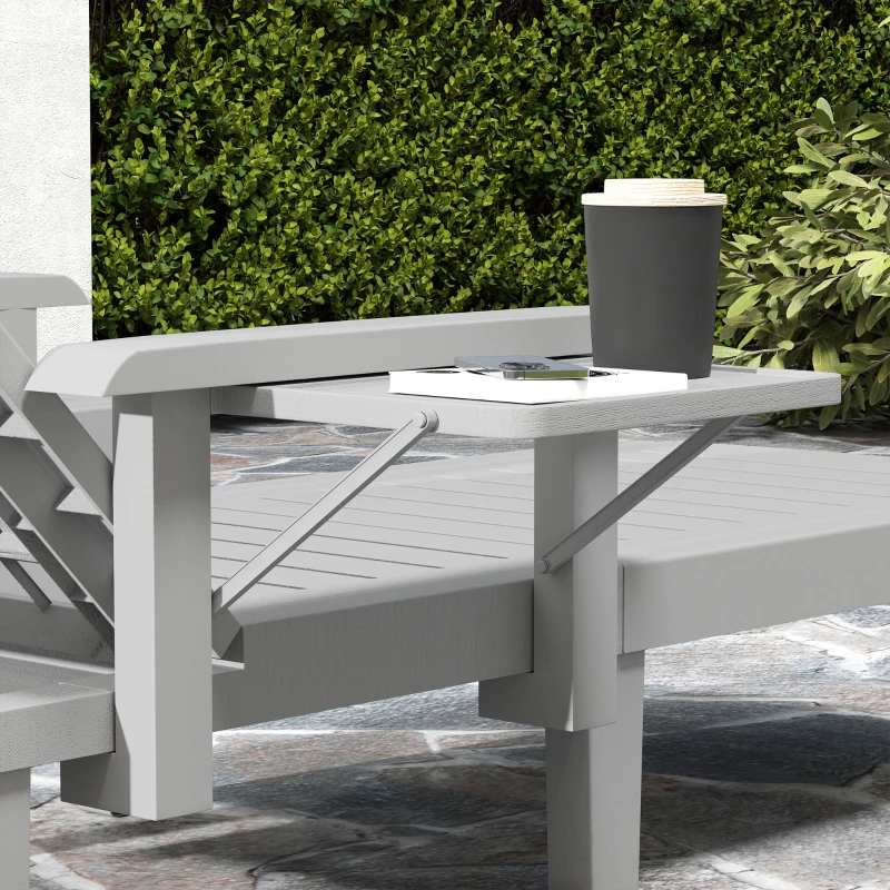Outsunny Sdraio da Giardino Regolabile con Tavolino e Braccioli, in Polipropilene, 79x158x88 cm, Grigio Chiaro
