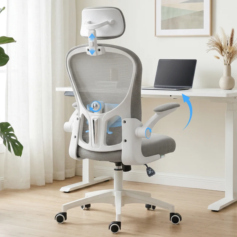 Vinsetto Multi-Adjustable Office Chair, with Lumbar Support, Headrest and Mesh Back - Grey