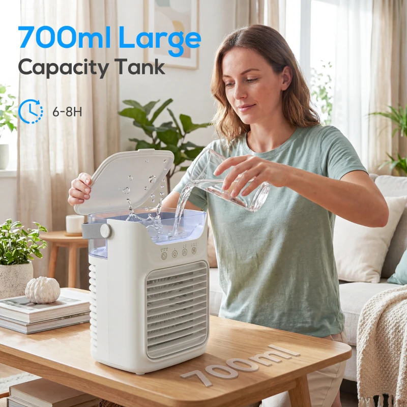 HOMCOM Air Cooler with Adjustable Head, Portable Air Conditioner with 3 Wind Speed, 2 Cool Mist, RGB Light, Grey