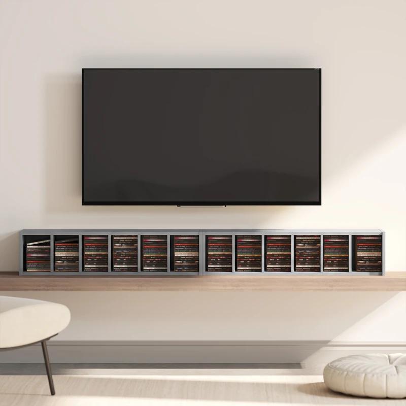 HOMCOM Set of 2 CD Media Display Shelf Unit Tower Rack with Adjustable Shelves, Light Grey