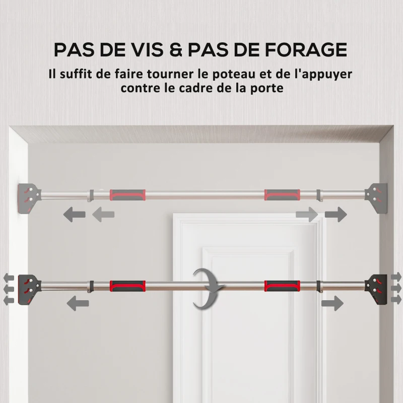 SPORTNOW Barre de traction pour porte, barre de musculation pour cadres de porte sans vis - longueur ajustable (92-124cm)