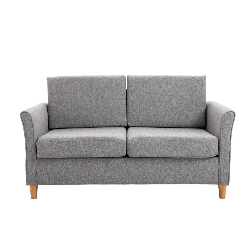 HOMCOM Canapea Doua Locuri cu Invelis in Lin Gri si Schelet in Lemn 141x70x78cm(m-14)