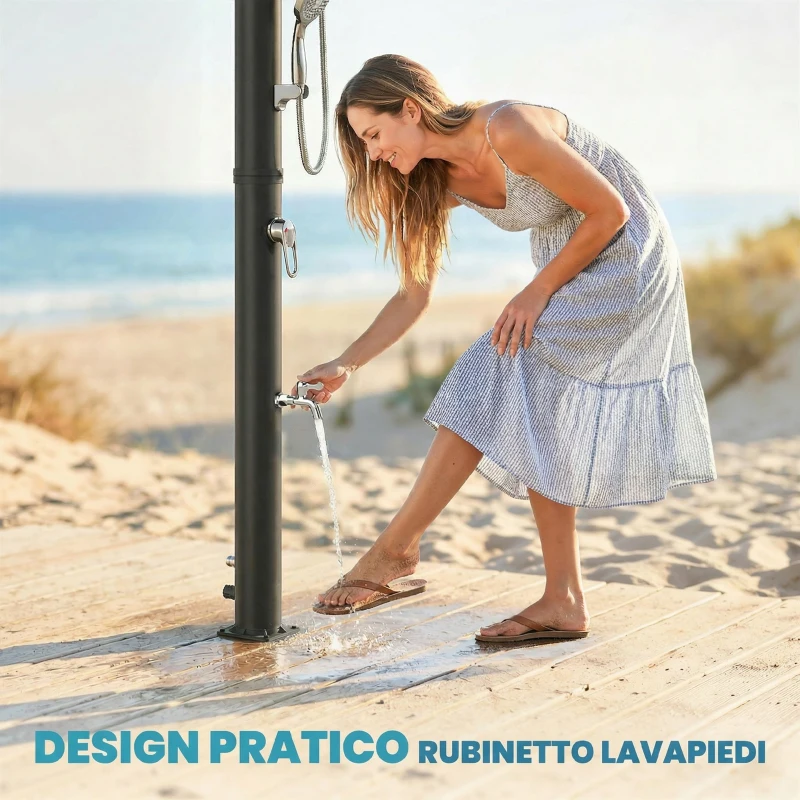 Outsunny Doccia Solare da Giardino Riscaldante 20L con Protezione Antigelo Brevettata, Nero