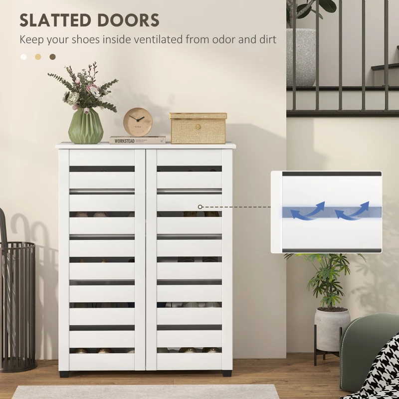 HOMCOM Narrow Shoe Cabinet for Entryway, 5-Tier Slim Shoe Storage Cabinet with 2 Slatted Doors and Adjustable Shelves