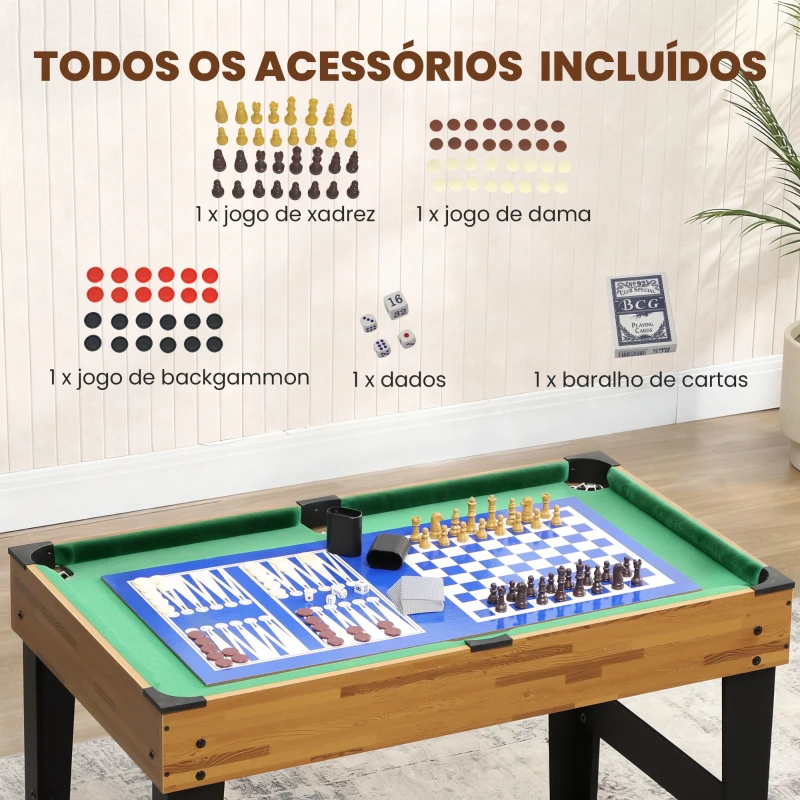 SPORTNOW Mesa Multijogos 13 em 1 Mesa de Jogo com Matraquilho Bilhar Ping-Pong Hóquei Xadrez Damas Backgammon e Acessórios 121x109x80 cm Madeira e Preto