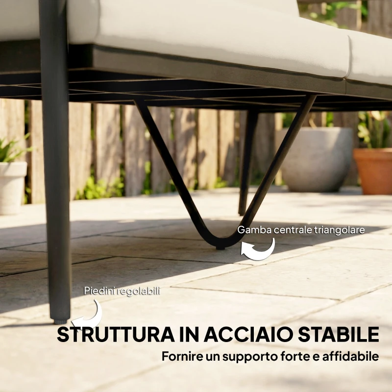 Outsunny Divano da Esterno a 3 Posti  in Rattan con Braccioli Effetto Legno e Schienale, per Veranda, Cortile, Cachi