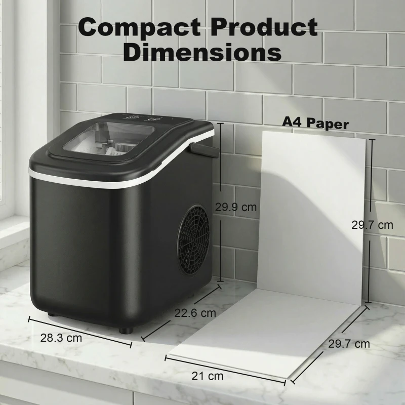 HOMCOM Countertop Ice Maker Machine 9 Cubes in 7 Mins Portable Ice Machine Ice Scoop and Basket 2 Sizes Black
