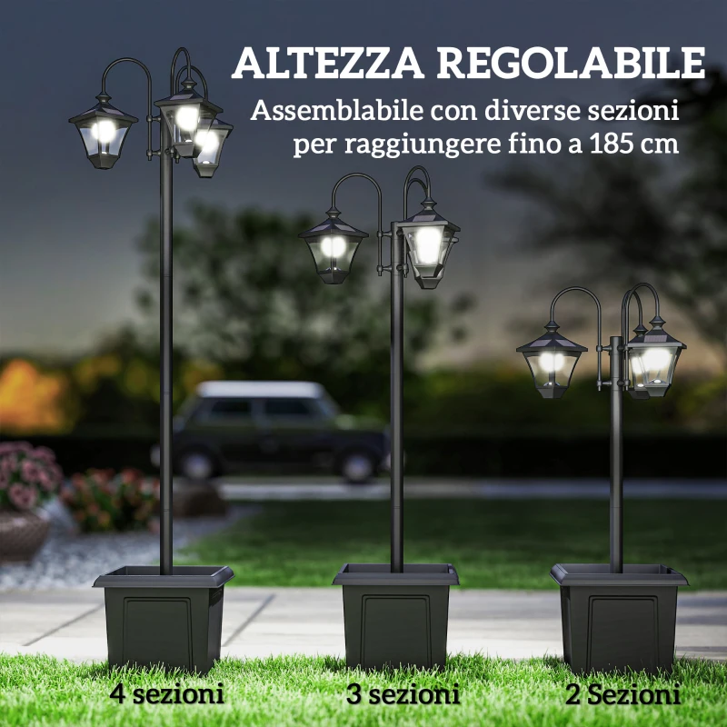 Outsunny Lampione da Giardino Solare 1.85 m in Acciaio Inox con Altezza Regolabile, IP44 Impermeabile