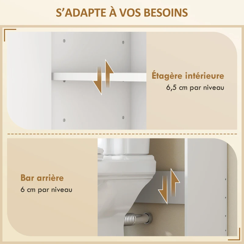 HOMCOM Meuble WC rangement au-dessus des toilettes 3 niveaux étagère de toilettes avec étagères réglables, 64x20x170,5cm, blanc