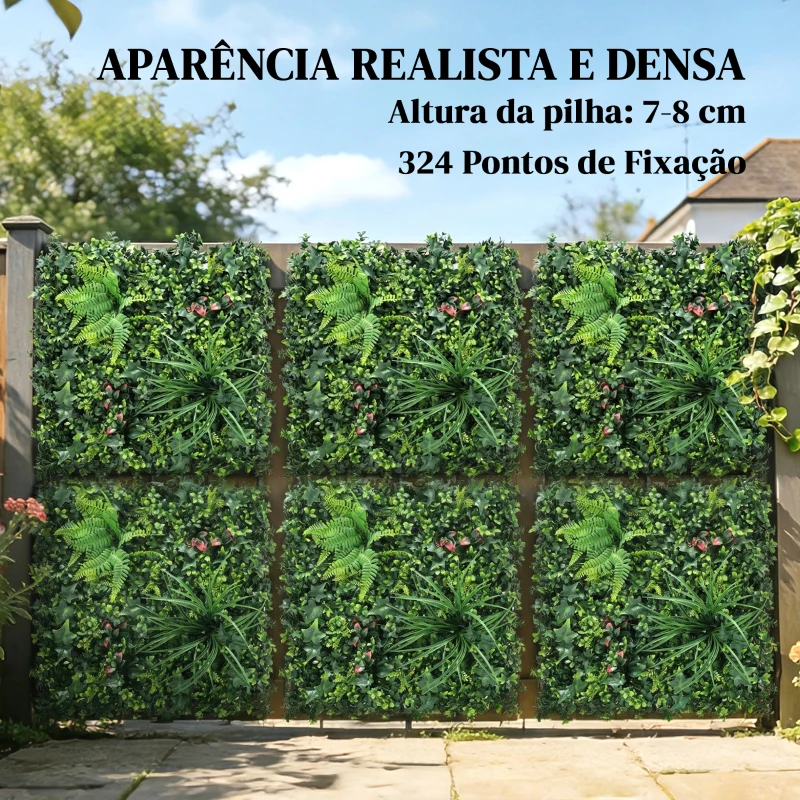 Outsunny Conjunto de 6 Sebes Artificiais de Ocultação para Jardim 50x50 cm Fácil Montagem Anti-UV para Varandas Terraços Verde