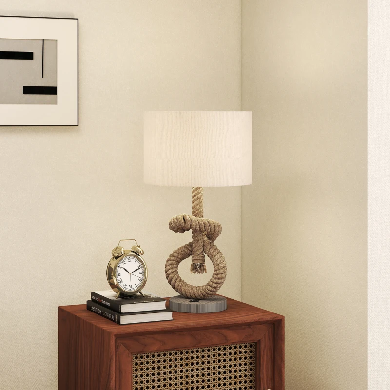 HOMCOM Nautical LED Table Lamp with USB Charging Port, Bedside Desk Lamp for Bedroom, Living Room, Home Office