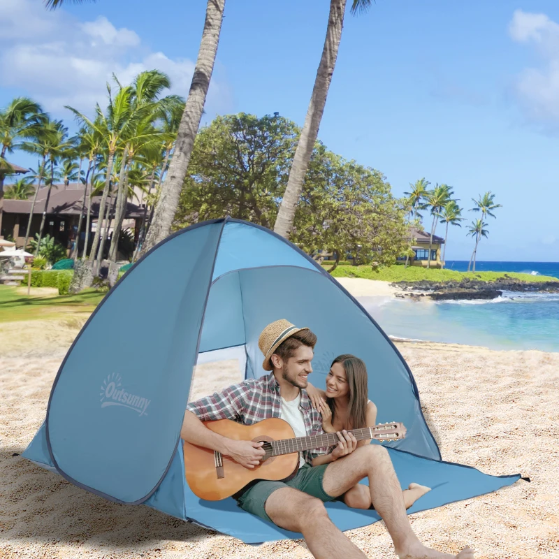Outsunny Tenda de campismo para praia Camping Picnic Azul - Poliéster e Aço - 200x150x119 cm